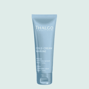 Tube de masque nutrition intense Thalgo en plastique bleu, sur fond vert