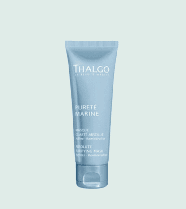 Tue de masque clarté absolue Thalgo en plastique bleu, sur fond vert